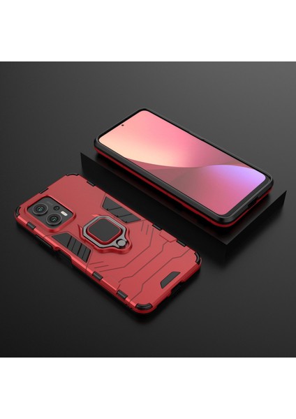 Xiaomi Redmi Için Yüzük Kickstand Telefon Kılıfı Not 11T Pro 5g/not 11T Pro+ 5g/poco X4 Gt 5g/redmı K50I 5g, Şok Geçirmez Yumuşak Tpu+ Sert Pc Hybrid Koruyucu Kapak-Kırmızı (Yurt Dışından)
