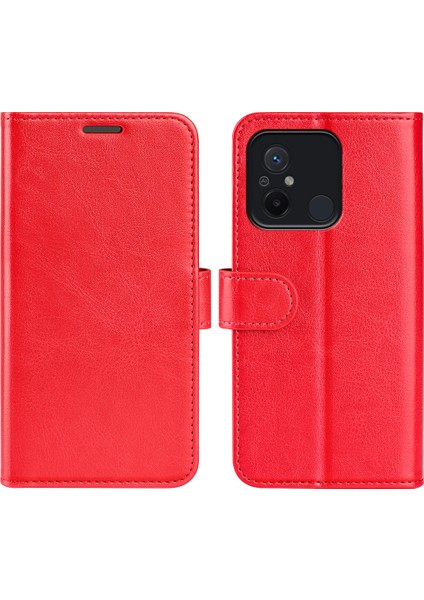 Xiaomi Için Redmi 12C 4g Anti-Fall Flip Telefon Kılıf Cüzdan Stand Çılgın At Doku Deri Koruyucu Kapak-Kırmızı (Yurt Dışından)