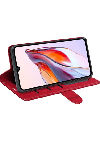 Xiaomi Için Redmi 12C 4g Anti-Fall Flip Telefon Kılıf Cüzdan Stand Çılgın At Doku Deri Koruyucu Kapak-Kırmızı (Yurt Dışından) modelleri