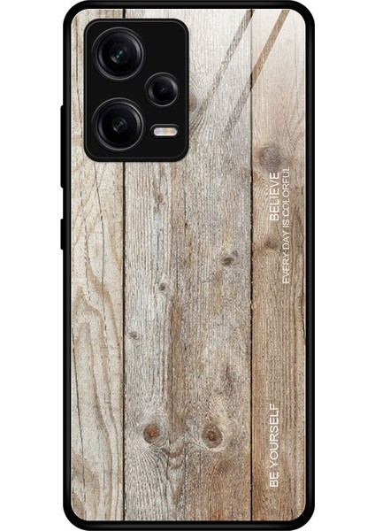Xiaomi Redmi Için Note 12 Pro 5g Pu Deri Stand Cüzdan Kapağı, Kayış Şoku Emici Arka Koruyucu Ahşap Desen Temperli Cam Kabuk Telefon Kasası Tpu Çerçeve Koruyucu Kapak-Gri (Yurt Dışından)