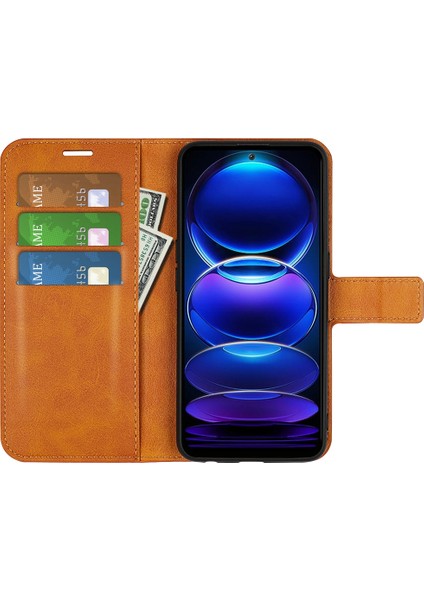 Xiaomi Redmi Için Cep Telefonu Kapağı Not 12 5g (Global)/(Hindistan)/(Çin)/poco X5 5g Pu Deri Buzağı Doku Standı Cüzdan Manyetik Flip Telefon Kılıfı Sarı (Yurt Dışından) modelleri