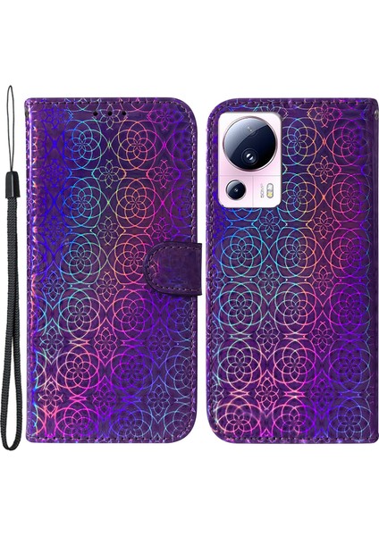 Xiaomi Için 13 Lite/civi 2 5g Pu Deri Cüzdan Telefon Kılıf Göz Kamaştırıcı Çiçek Desen Flip Stand Şok Geçirmez Kabuk-Moral (Yurt Dışından)