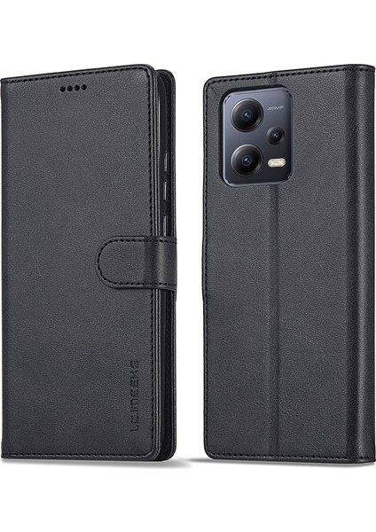 Xiaomi Redmi Için Note 12 Pro 5g/12 Pro Speed ​​5g/poco X5 Pro 5g Deri Telefon Kılıf Buzağı Doku Cüzdan Stand Şok Geçirmez Kapak Black (Yurt Dışından)