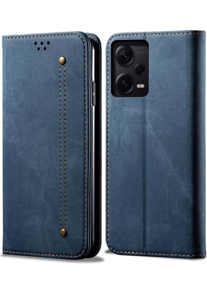 Xiaomi Redmi Için Note 12 Pro 5g /note 12 Pro Speed ​​5g /poco X5 Pro 5g Kot Ceza Doku Pu Deri Telefon Kılıf Standı Manyetik Emilim Cüzdan Flip Kapak-Mavi (Yurt Dışından)