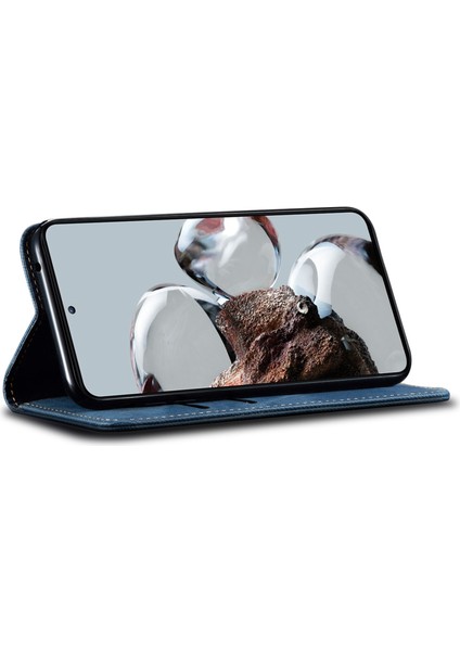 Xiaomi Redmi Için Note 12 Pro 5g /note 12 Pro Speed ​​5g /poco X5 Pro 5g Kot Ceza Doku Pu Deri Telefon Kılıf Standı Manyetik Emilim Cüzdan Flip Kapak-Mavi (Yurt Dışından) modelleri