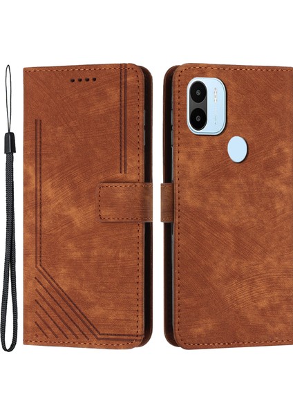 Xiaomi Için Redmi A1+ 4g/a2+ 4g/poco C50 4g Damla Geçirmez Çizgiler Telefe Telefon Kasası Deri Cüzdan Standı Kapak Kahverengi (Yurt Dışından) fiyatları