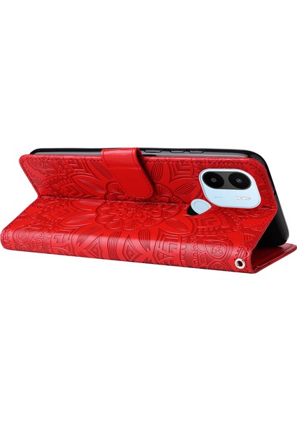 Xiaomi Için Redmi A1+ 4g/a2+ 4g/poco C50 4g Pu Deri Ayçiçeği Baskılı Telefon Kılıfı Genel Kapsam Manyetik Kapanma Stand Flip Kapak Bilek Kayış Kırmızısı (Yurt Dışından) fırsatları