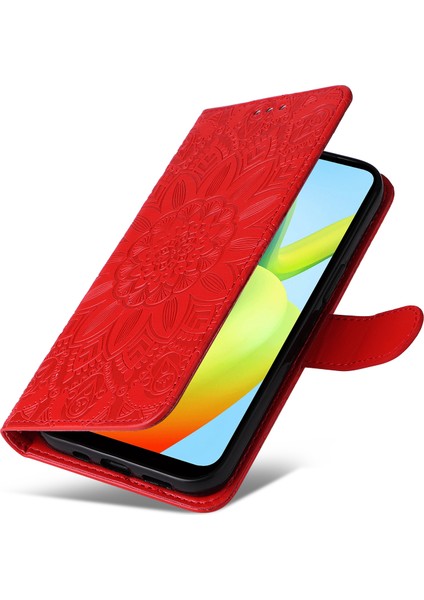 Xiaomi Için Redmi A1+ 4g/a2+ 4g/poco C50 4g Pu Deri Ayçiçeği Baskılı Telefon Kılıfı Genel Kapsam Manyetik Kapanma Stand Flip Kapak Bilek Kayış Kırmızısı (Yurt Dışından) indirimleri