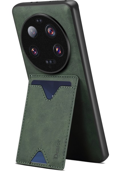 Xiaomi 13 Için 13 Ultra Damla Geçirmez Kickstand Card Yuvası Pu Deri Kaplamalı Tpu Telefon Kapak Yeşili (Yurt Dışından) modelleri