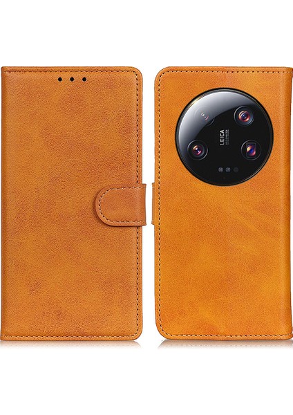 Xiaomi 13 Ultra Için Pu Deri Telefon Kılıfı, Cüzdan Stand-Brown ile Cowhide Doku Telefon Kapağı (Yurt Dışından)