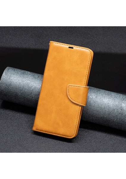 Xiaomi Redmi Için Cüzdan Kabuğu Not 12 4g Düz Renk Şok Geçirmez Stand Örneği Dokulu Pu Deri Telefon Kaplum Sarı Sarı (Yurt Dışından)