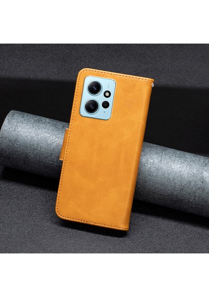 Xiaomi Redmi Için Cüzdan Kabuğu Not 12 4g Düz Renk Şok Geçirmez Stand Örneği Dokulu Pu Deri Telefon Kaplum Sarı Sarı (Yurt Dışından)