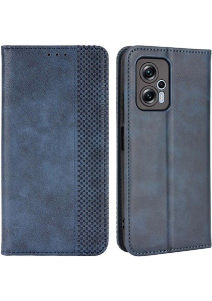 Xiaomi Redmi Için Not 11T Pro 5g/not 11T Pro+ 5g/poco X4 Gt 5g/redmi K50I 5g Retro Doku Pu Deri Deri Stand Cüzdan Telefon Kapağı Manyetik Otomatik Absorbed Case-Mavi (Yurt Dışından)