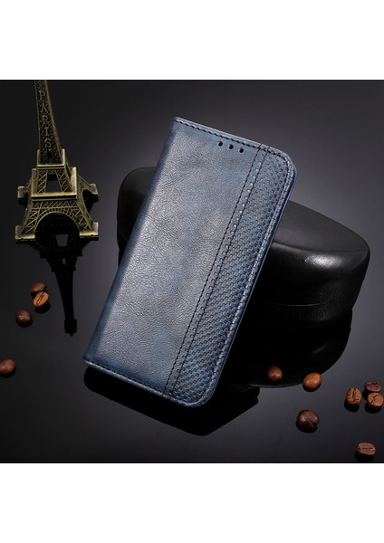 Xiaomi Redmi Için Not 11T Pro 5g/not 11T Pro+ 5g/poco X4 Gt 5g/redmi K50I 5g Retro Doku Pu Deri Deri Stand Cüzdan Telefon Kapağı Manyetik Otomatik Absorbed Case-Mavi (Yurt Dışından)