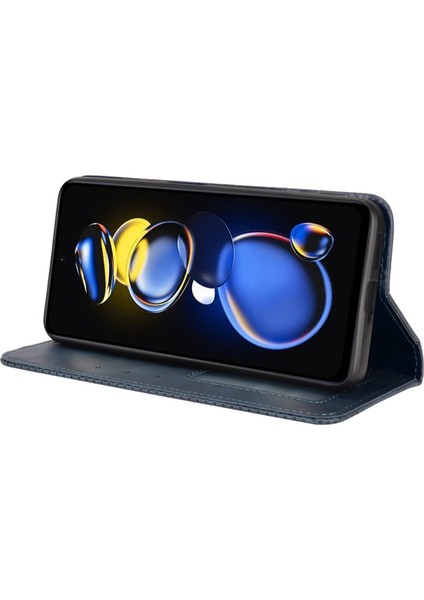 Xiaomi Redmi Için Not 11T Pro 5g/not 11T Pro+ 5g/poco X4 Gt 5g/redmi K50I 5g Retro Doku Pu Deri Deri Stand Cüzdan Telefon Kapağı Manyetik Otomatik Absorbed Case-Mavi (Yurt Dışından)