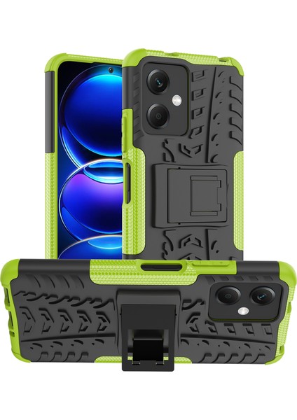 Xiaomi Redmi Için Note 12 5g (Global)/(Hindistan)/(Çin)/poco X5 5g Çarpışmaya Dayanıklı Lastik Desen Kickstand Case Pc+Tpu Sağlam Hibrid Telefon Kapak Yeşili (Yurt Dışından)