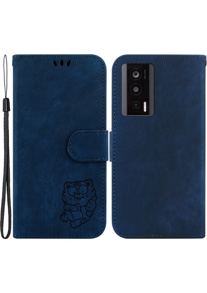 Xiaomi Için Pu Deri Kılıf Redmi K60 5G/K60 Pro 5g/poco F5 Pro 5g Stand Cüzdan Tiger Desen Baskılı Cep Telefonu Flip Cover-Dark Mavi (Yurt Dışından)