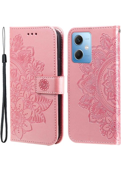 Xiaomi Için Redmi Note 12 5g (Global)/(Hindistan)/(Çin)/poco X5 5g Çiçek Baskılı Pu Deri Deri Kapak Cüzdan Stili Stand Koruyucu Telefon Kılıfı Kayış Pembe (Yurt Dışından)