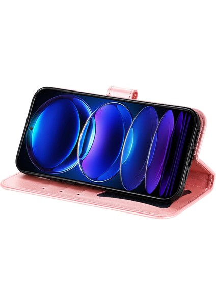 Xiaomi Için Redmi Note 12 5g (Global)/(Hindistan)/(Çin)/poco X5 5g Çiçek Baskılı Pu Deri Deri Kapak Cüzdan Stili Stand Koruyucu Telefon Kılıfı Kayış Pembe (Yurt Dışından)