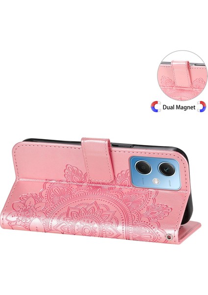 Xiaomi Için Redmi Note 12 5g (Global)/(Hindistan)/(Çin)/poco X5 5g Çiçek Baskılı Pu Deri Deri Kapak Cüzdan Stili Stand Koruyucu Telefon Kılıfı Kayış Pembe (Yurt Dışından)