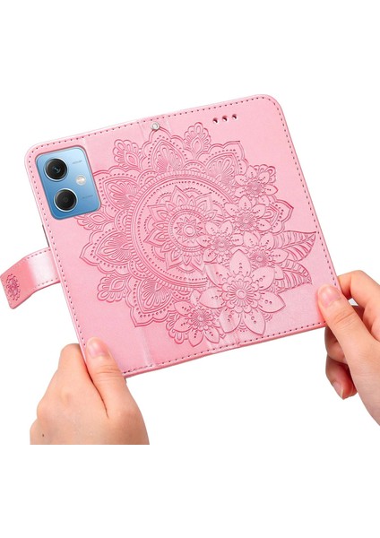 Xiaomi Için Redmi Note 12 5g (Global)/(Hindistan)/(Çin)/poco X5 5g Çiçek Baskılı Pu Deri Deri Kapak Cüzdan Stili Stand Koruyucu Telefon Kılıfı Kayış Pembe (Yurt Dışından)