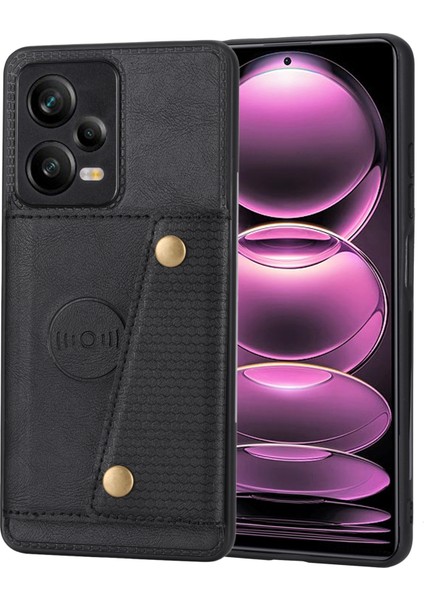 Xiaomi Için Poco X5 5g/redmi Note 12 5g (Global)/(Hindistan)/(Çin) Kickstand Telefon Kılıfı Tutucu Pu Deri Kaplamalı Tpu Cover-Black (Yurt Dışından)