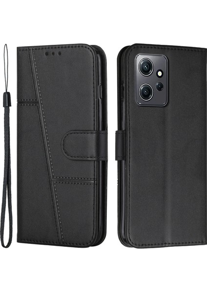 Xiaomi Redmi Için Pu Deri Kılıf Not 12 4g Cep Telefonu Damla Geçirmez Cüzdan Katlanabilir Stand Kapağı Black (Yurt Dışından)