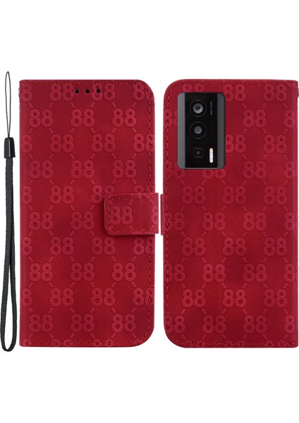 Xiaomi Poco F5 Pro 5g/redmi K60 5G/K60 Pro 5g Çift 8 Şekilli Deri Deri Telefon Kasası Katlama Stand Cüzdan Kapak-Kırmızı (Yurt Dışından)