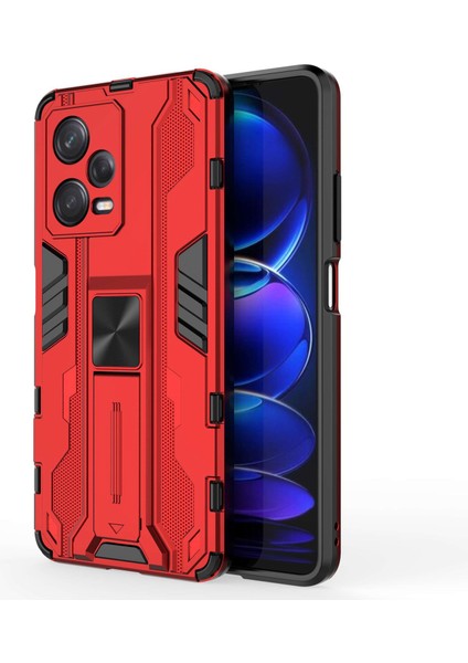 Xiaomi Redmi Için Note 12 Pro 5g Hibrid Yumuşak Tpu Hard Pc Kaymaz Koruyucu Kasa Kickstand Anti-Cratch Telefon Kapak-Kırmızısı (Yurt Dışından)