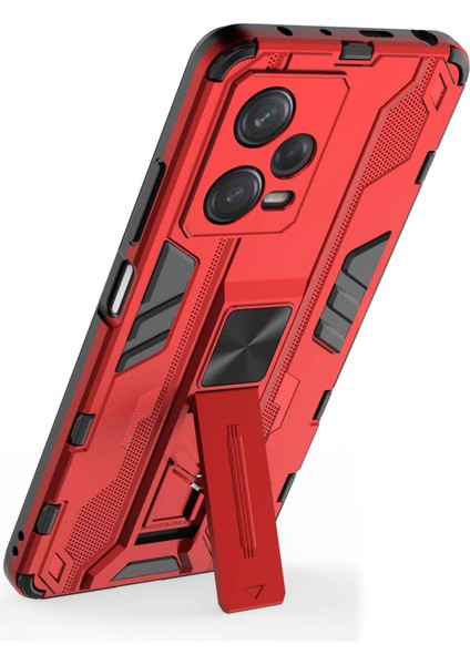 Xiaomi Redmi Için Note 12 Pro 5g Hibrid Yumuşak Tpu Hard Pc Kaymaz Koruyucu Kasa Kickstand Anti-Cratch Telefon Kapak-Kırmızısı (Yurt Dışından) modelleri