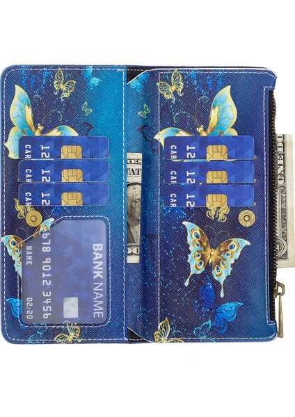 Xiaomi Için Poco F5 5g/redmi Not 12 Turbo BF03 Deri Cüzdan Stand Telefon Kılıfı Zipper Cep Deseni Baskı Kapak Golden Kelebekler (Yurt Dışından)