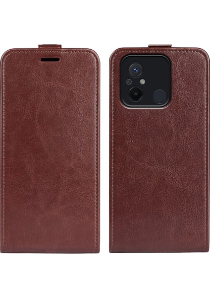Xiaomi Redmi 12C 4g Için Dikey Flip Deri Telefon Kapağı, Crazy Horse Doku Akıllı Telefon Kılıfı Kart Yuvası-Brown (Yurt Dışından)