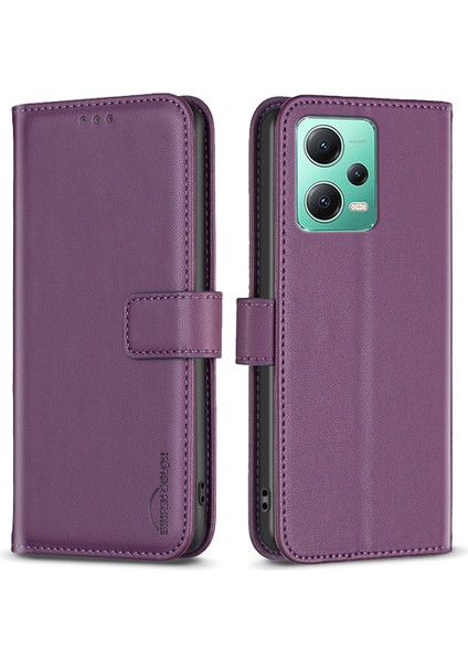 Xiaomi Redmi Için BF17 Not 12 5g (Çin)/(Hindistan)/(Global)/poco X5 5g Deri Kılıf Stand Cüzdan Telefon Kapak-Dark Mor (Yurt Dışından)