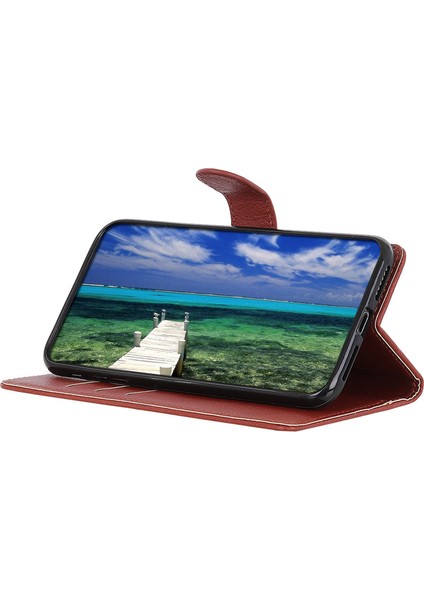 Xiaomi Için Poco C55 4g/redmi 11A 4G/12C 4g Litchi Doku Deri Kılıf Cüzdanı Telefon Stand Kapak-Kahverengi (Yurt Dışından)