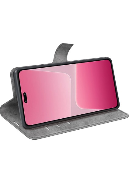 Xiaomi 13 Lite/civi 2 5g Kare Toka Deri Telefon Kasası Buzağı Doku Cüzdanı Stand Anti-Damla Kapak-Gri (Yurt Dışından) modelleri