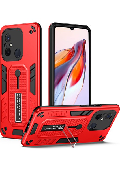 Xiaomi Redmi Için 12C 4g/poco C55 4g Esnek Halka Kayışı Tpu+Pc Telefon Kapağı Kickstand Damla Geçirmez Kasa-Kırmızısı (Yurt Dışından)