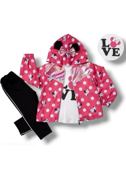 Agumini Kız Bebek Çocuk Mickey Minnie Mouse Yağmurluk Montlu Alt Üst 3'lü Tarz Takım