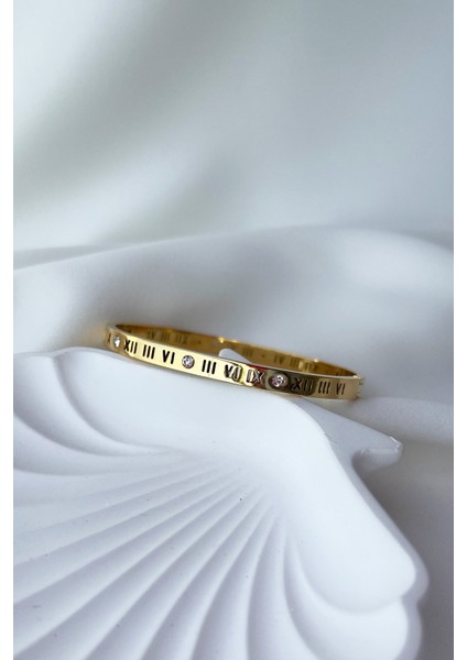 Caprea Çelik 17 cm Çevreli Ince Taşlı Roma Rakamlı Kadın Kelepçe Çelik Bileklik Kadın fiyatları