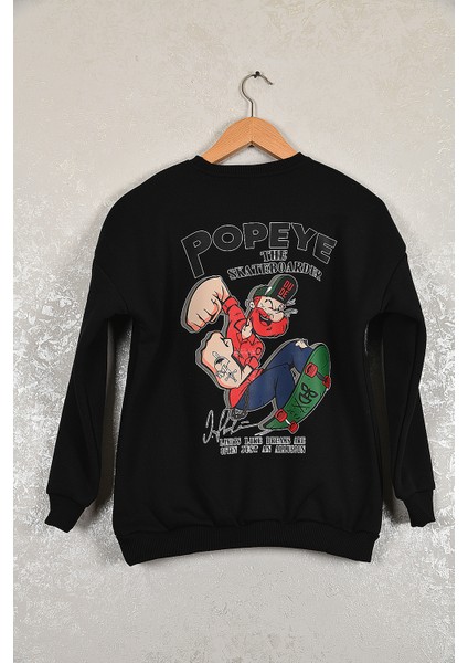 Çocuk Temelreis Oversize Baskılı Pamuklu Bisiklet Yaka Kısa Kollu Sweatshirt