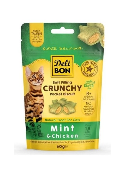 Chrunchy Içi Dolgulu Tavuklu ve Naneli Kedi Ödül Bisküvisi 60 gr