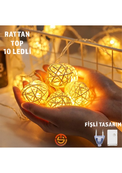 Dekoratif 10'lu Rattan Model Fişli Şerit LED Süsleme