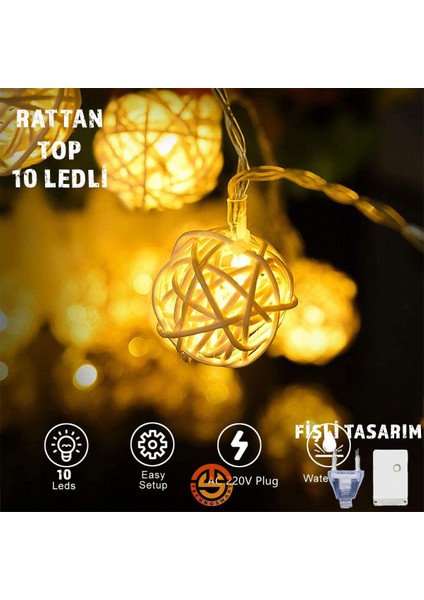 Dekoratif 10'lu Rattan Model Fişli Şerit LED Süsleme