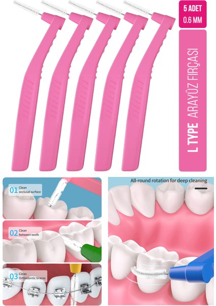 Oral White Arayüz Fırçası Pembe 0.6 mm Cleaning Pro 5 Adet