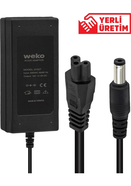 XML Dünyası Weko 12 Volt - 5 Amper 5.5*2.5 Uçlu Yerli Üretim Plastik Kasa Masaüstü Adaptör