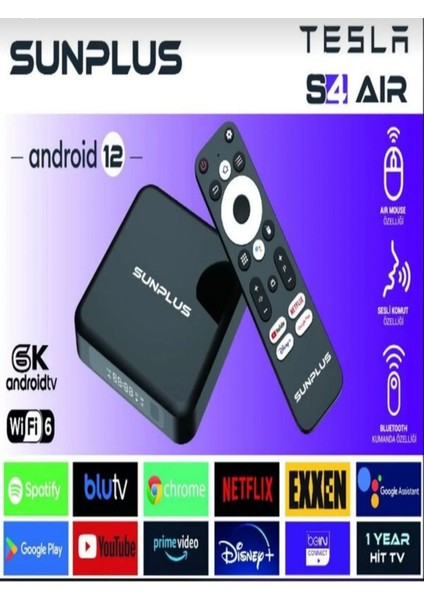 Tesla S 4 Air Android Tv Box 4gb Ram -32 GB Hafıza Android 12 Tvbox -4 K 3840*2160 P Wi-Fi 6