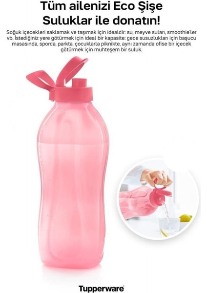 Eko Şişe 2 Litre Pembe Pamuk Şeker Matara Suluk Eco Pratik Kapak