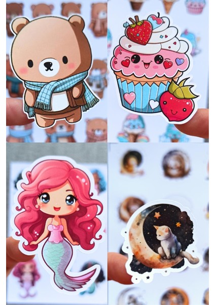 4 Parça Karışık Çocuk Sticker Seti Denizkızı Ayıcık Dondurma Sevimli Hayvanlar Sticker Seti fiyatları