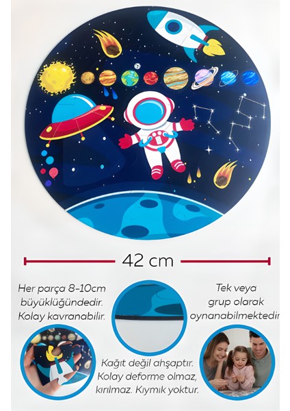 Ceo Design Gezegenler ve Uzay Temalı Mega BOY42CM Çapında Ahşap 25 Parça Puzzle Çocuk