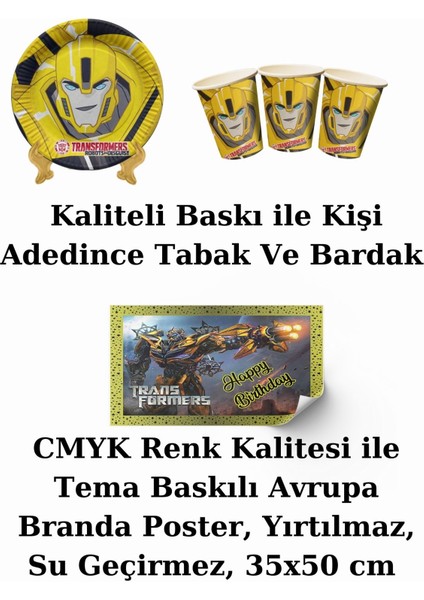 Bumblebee  Bayraklı ve Afişli 40 Kişilik Doğum Günü Parti Malzemeleri Süsleri Seti Mxst