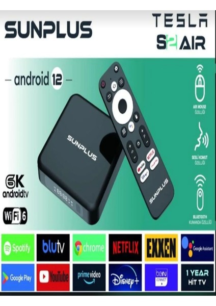 Tesla S 2 Air Android Tv Box 2gb Ram -16 GB Hafıza Android 12 Tvbox -4 K 3840*2160 P Wi-Fi 6